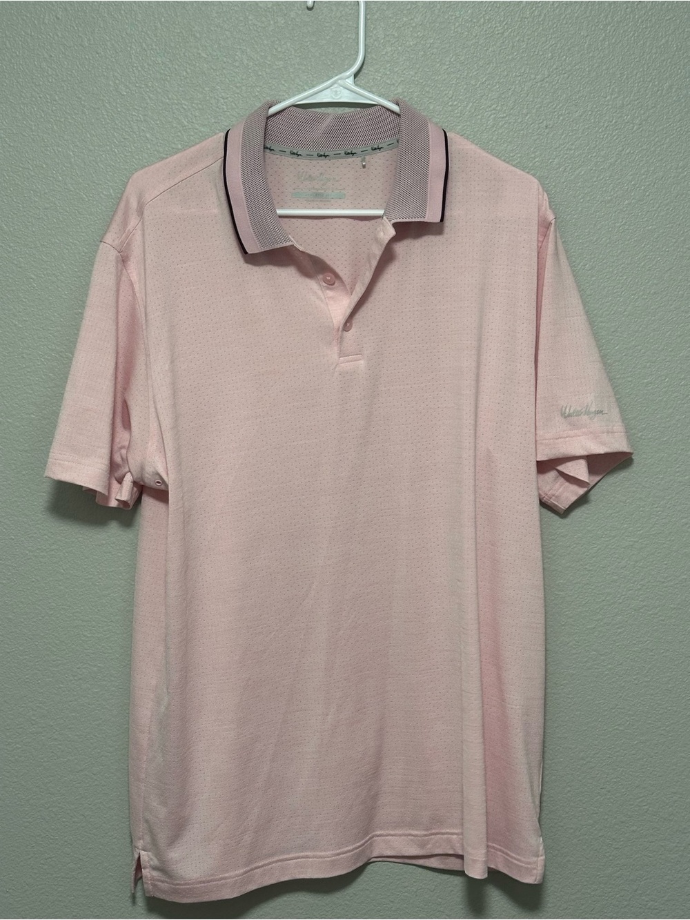 Walter Hagen Men's Pink Polo Shirt with Contrast Collar